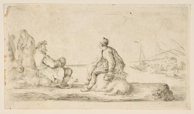 En ung sømand og en gammel mand sidder ved havet, 1600-tallet. af Stefano della Bella