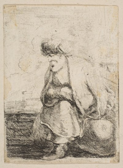 En gammel tyrker, der sidder på en sten, ca. 1662. af Stefano della Bella