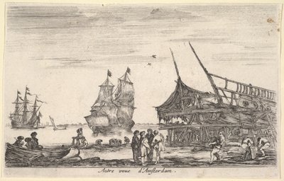 En anden udsigt over Amsterdam Autre vue dAmsterdam, en gruppe på fire mænd står i centrum på ..., 1647. af Stefano della Bella