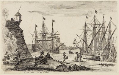 Udsigter fra havne (Vues de ports de mer): Udsigt over et hjørne i havnen i Calais af Stefano della Bella