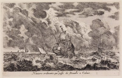 Udsigter over søhavne: sejlskib på vej fra Dover til Calais af Stefano della Bella