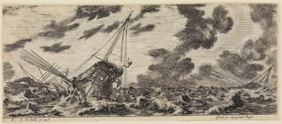 Lastning af forskellige skibe (Divers embarquements): Tre galejer i stormen af Stefano della Bella