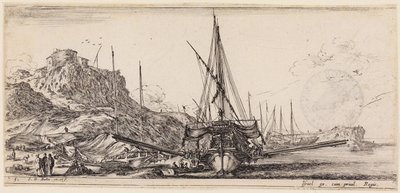 Lastning af forskellige skibe (Divers embarquements): Galeon, der er ved at forlade redden af Stefano della Bella