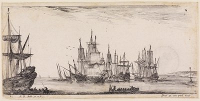 Lastning af forskellige skibe (Divers embarquements): Forskellige skibe i redden af Stefano della Bella