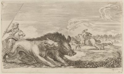 Orne jaget af en hund. af Stefano della Bella