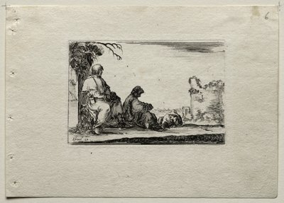 Caprices: To pilgrimme hvilende og en bonde. af Stefano della Bella