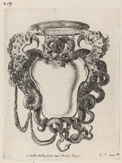 Cartouche flankeret af drager, 1647. af Stefano della Bella