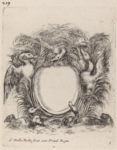 Cartouche med ænder og hunde af Stefano della Bella