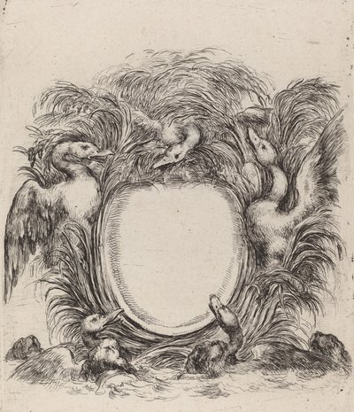 Cartouche med ænder og hunde, 1647. af Stefano della Bella