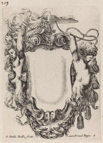 Cartouche med spædbørn Satyrer, 1647. af Stefano della Bella
