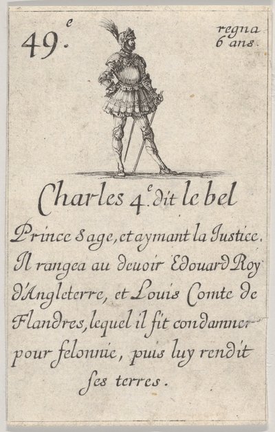 Charles 4.e- dit le bel Prince sage..., fra Game of the Kings of France Jeu des Rois..., 1644. af Stefano della Bella