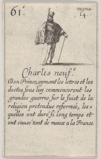 Charles neuf.-e Bon Prince..., fra Game of the Kings of France Jeu des Rois de France, 1644. af Stefano della Bella