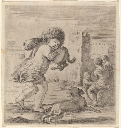 Barn, der bærer en hvalp af Stefano della Bella