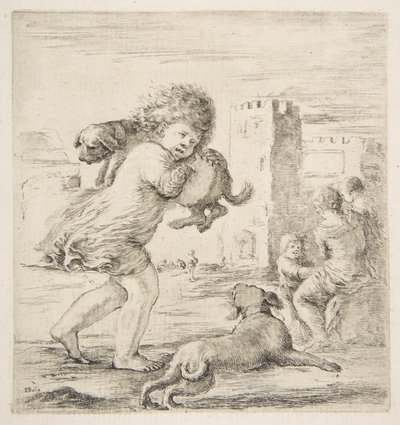 Barn, der bærer en hvalp på sin skulder, ca. 1662. af Stefano della Bella