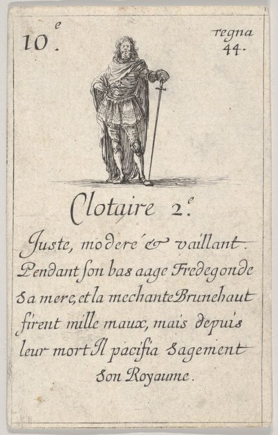 Clotaire 2.-e Fair, moderat..., fra Game of the Kings of France Jeu des Rois de Fran..., 1644. af Stefano della Bella