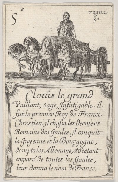Clovis le grand Vaillant, vismand..., fra Game of the Kings of France Jeu des Rois de F..., 1644. af Stefano della Bella