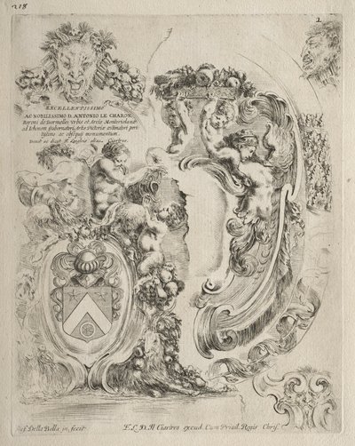 Samling af forskellige caprices og nye designs af kartoucher og ornamenter: Nr. 2, Dedikationsside af Stefano della Bella