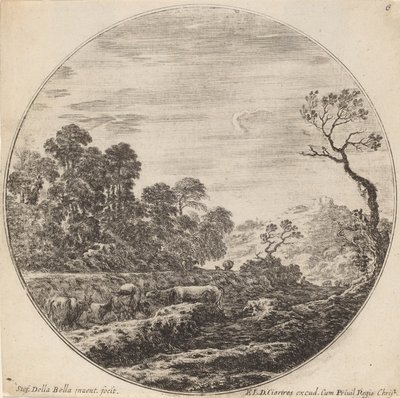 Køer der græsser i en dal, 1646. af Stefano della Bella