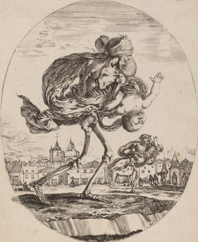 Døden bærer et barn til højre, sandsynligvis 1648. af Stefano della Bella