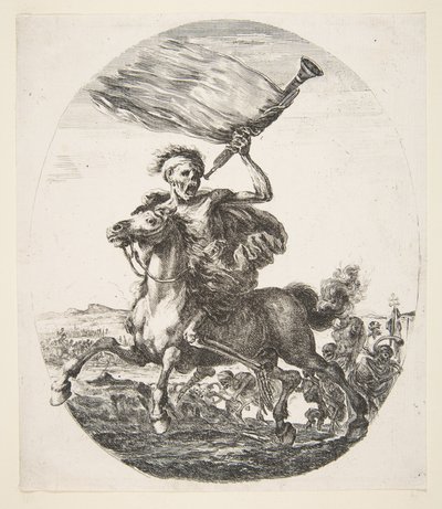 Døden på hesteryg med en trompet, fra De fem dødsfald Les cinq Morts, ca. 1648. af Stefano della Bella