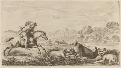 Doe i en mose angrebet af to hunde af Stefano della Bella