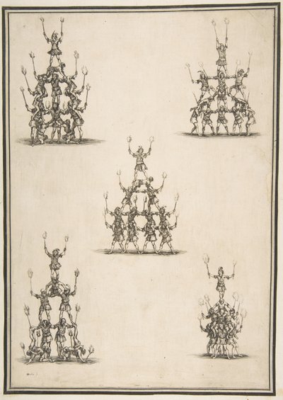 Fem grupper af akrobater, 1652. af Stefano della Bella