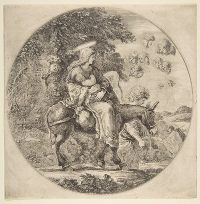 Flight into Egypt, en rund komposition, ca. 1662. af Stefano della Bella