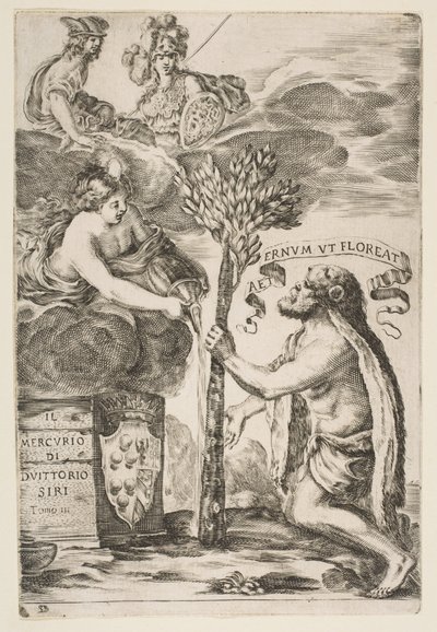 Frontispice til Il Mercurio, III: Hercules Planting His Club, 1652. af Stefano della Bella