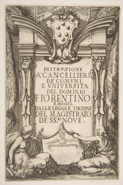 Frontispice til Instruzione a Cancellieri, 1635. af Stefano della Bella