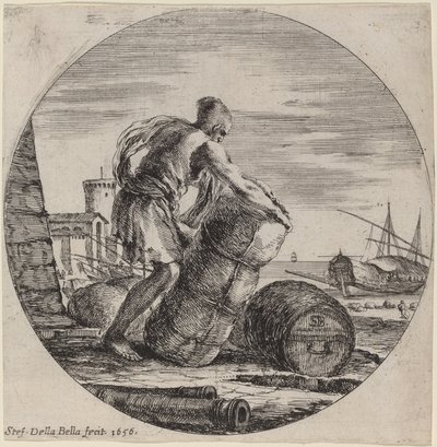 Galleyslave, der trækker et skibs last af Stefano della Bella