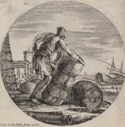 Galleyslave, der transporterer et skibs last, 1656. af Stefano della Bella