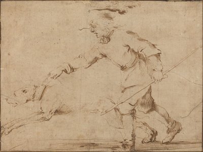 Jæger med en hund i snor. af Stefano della Bella