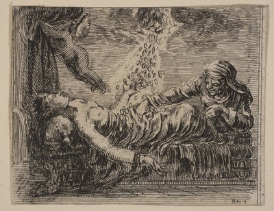Jupiter og Danäe, fra Game of Mythology Jeu de la Mythologie, 1644. af Stefano della Bella