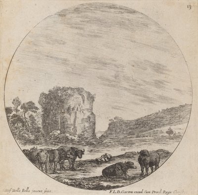 Landskab med antikke ruiner, 1646. af Stefano della Bella
