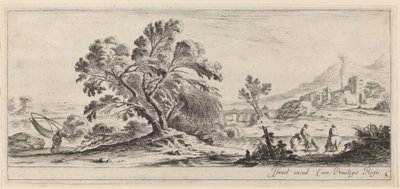 Landskab med fisker, der bærer sit net, i eller før 1647. af Stefano della Bella