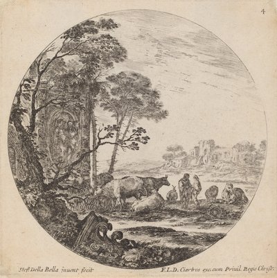Landskab med romerske ruiner, 1646. af Stefano della Bella