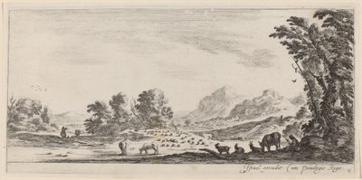 Landskab med hyrde, der vogter sin flok, i eller før 1647. af Stefano della Bella