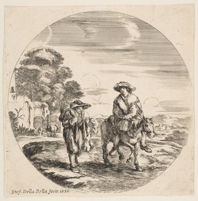 Landskab med to bønder, en ridende på hest, fra landskaber og havnebyer Paysages ..., 1656. af Stefano della Bella
