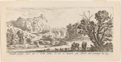 Landskab med vandfald, 1641. af Stefano della Bella