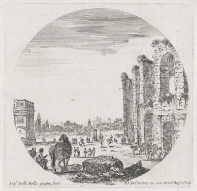 Landskab med Colosseum og Konstantinbuen Landskaber og ruiner i Rom (serietitel) Paysages et ruines de Rome (serietitel) af Stefano della Bella