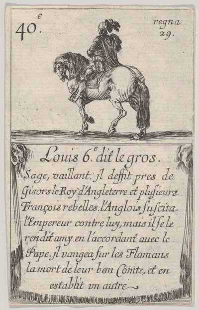 Louis 6.-e dit le gros Sage, vaillant..., fra Game of the Kings of France Jeu des Ro..., 1644. af Stefano della Bella