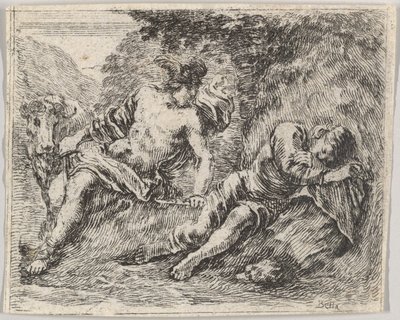 Mercury and Argos, fra Game of Mythology Jeu de la Mythologie, 1644. af Stefano della Bella