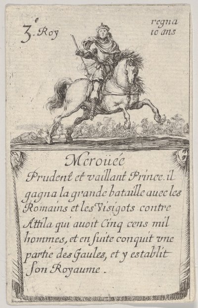 Meroüée Prudent et vaillant..., fra Game of the Kings of France Jeu des Rois de Fran..., 1644. af Stefano della Bella