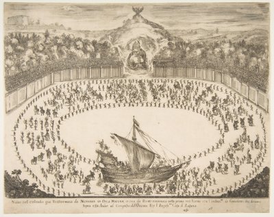 Paradeflyder i form af et skib, storhertugen af Modenas våbenskjold øverst, 1652. af Stefano della Bella