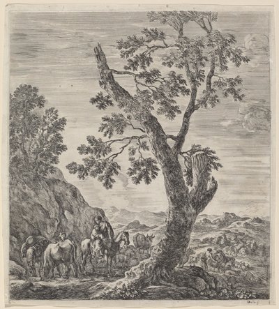 Bondekvinde til hest med et barn i armene, 1656. af Stefano della Bella