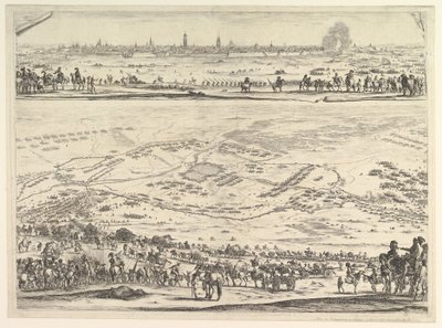 Plan og udsigt over belejringen af Arras: nederste del af pladen med en topografisk udsigt med..., 1641. af Stefano della Bella