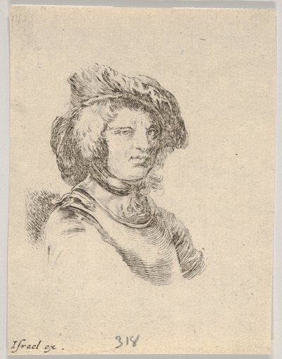 Tavle 11: buste af en mand iført kasket og kigger mod højre, fra Various heads a..., 1650. af Stefano della Bella
