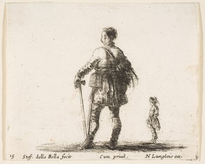 Tavle 19: en polsk adelsmand i hofdragt, stående i midten, set bagfra, en..., ca. 1644-47. af Stefano della Bella