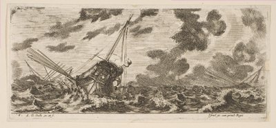 Plade 6: tre skibe i en storm, fra Various Embarkations Divers embarquements, ca. 1646-47. af Stefano della Bella