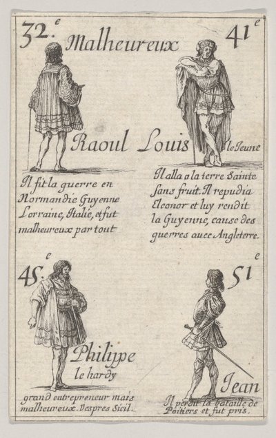 Raoul ... Ludvig den Yngre ... fra Game of the Kings of France Jeu des Rois de France, 1644. af Stefano della Bella
